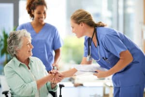 skilled nurses at Orchard View Post Acute greeting resident